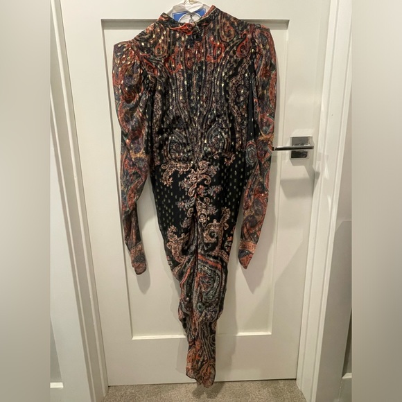 ROCOCO SAND Nott Printed Metallic Dogs Plunge MIDI Dress- Size XS - Picture 4 of 6